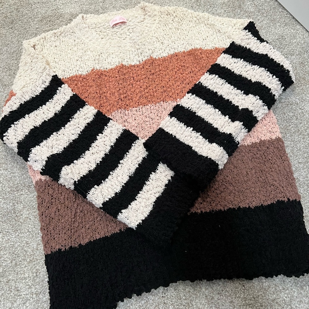 NWOT Pink Lily Boutique Colorblock Multi Striped Sweater